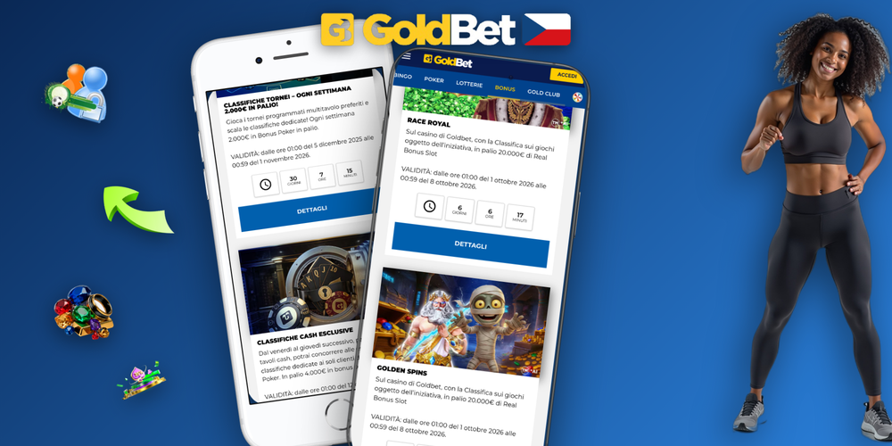 Bonusové podmínky Goldbet Casino s lupou a zlatými žetony na tmavém pozadí