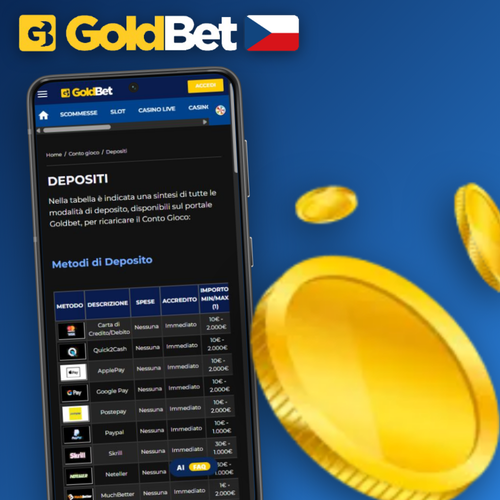Goldbet Casino vklad – výběr platebních metod na obrazovce mobilu